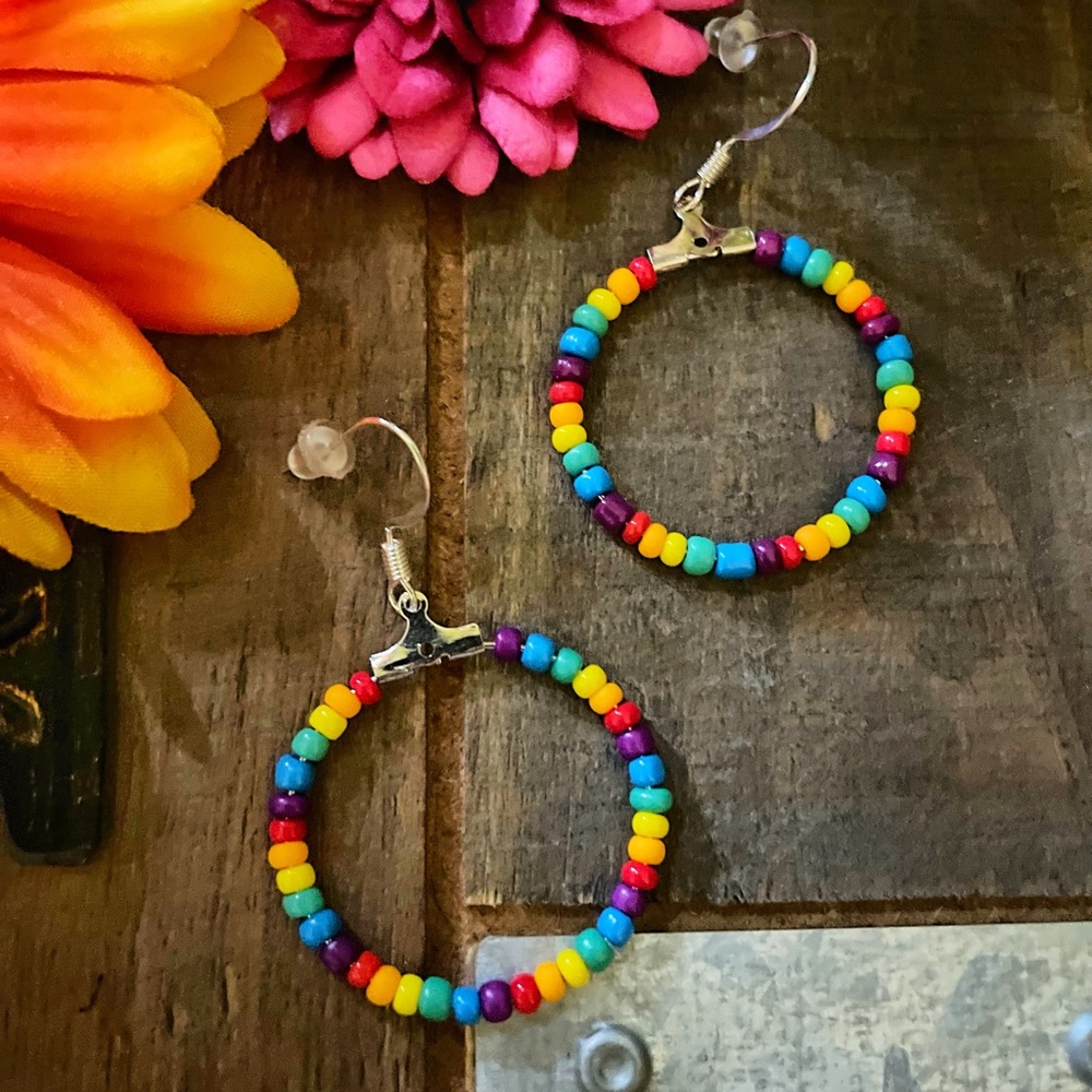 LGBTQ Earrings,Gay Pride Earrings,Rainbow Hoop Earrings